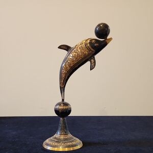 Pakistan elegant Dolphin brass sculpture in Black and Gold